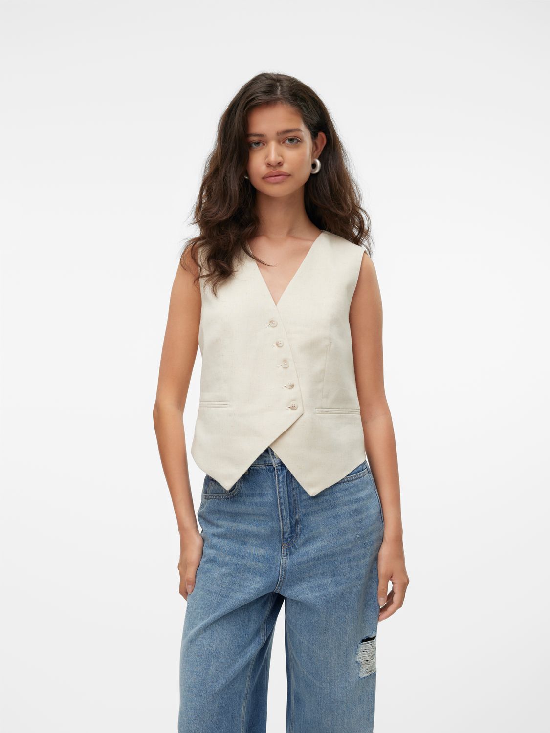 Vero Moda VMFLORENCE SL LINEN WAISTCOAT Birch/MELANGE 10306673