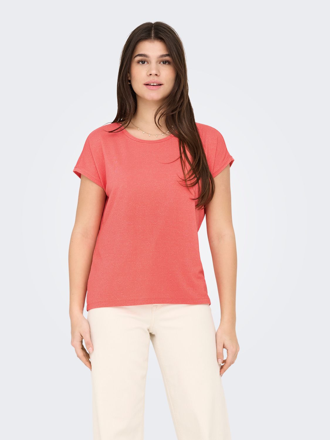 Only ONLCLAUDIA S/S GLITTER TOP NOOS JRS Georgia Peach/GOLD L 15318422