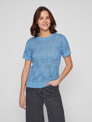 Vila VICOTTI S/S O-NECK KNIT TOP - NOOS Blissful Blue 14102700