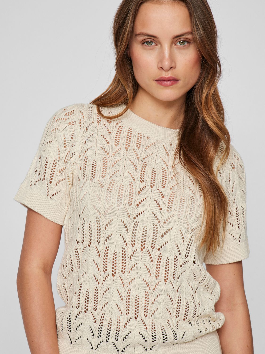 Vila VICOTTI S/S O-NECK KNIT TOP - NOOS Birch 14102700