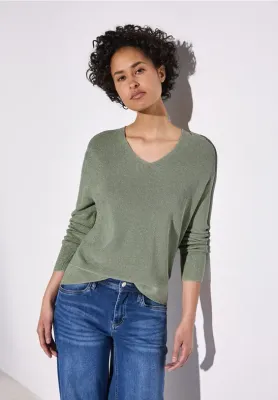 Street One LTD_QR_lurex v-neck sweater dusty milky green A303220