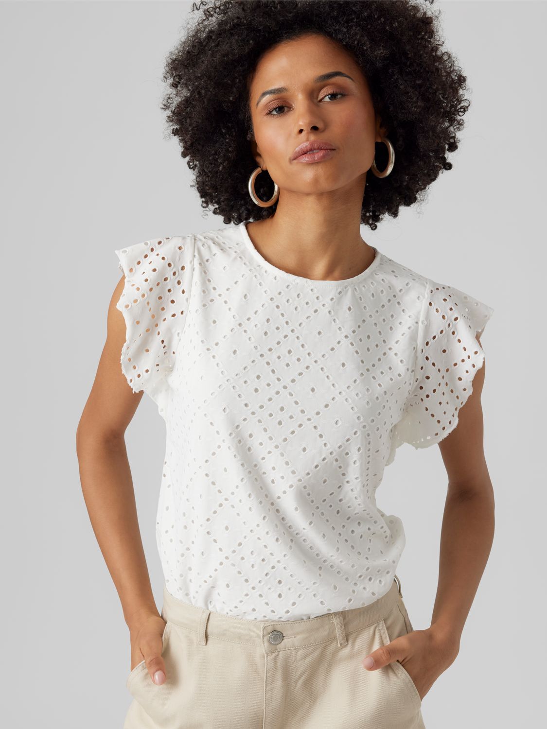 Vero Moda VMTASSA SL FRILL TOP NOOS Snow White 10286067