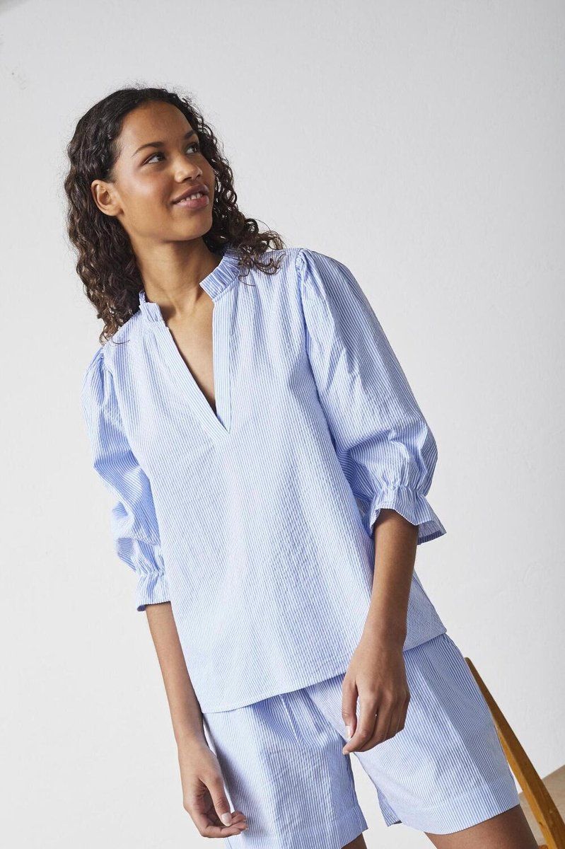 Sisters Point BLOUSE blue/white VYSLA-SS