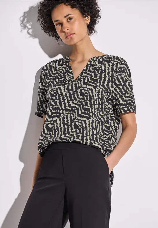 Street One LTD QR Splitneck blouse w turn Black A345627