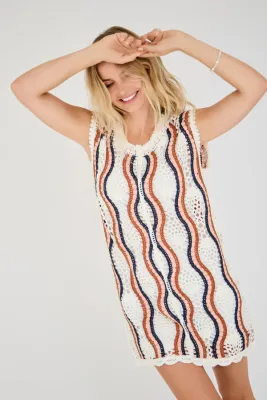 Aview Dress White/Peach/navy California crocket d