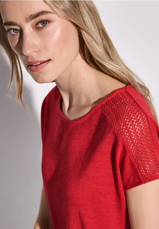Street One LTD QR linen look shirt w.lace glory red A323146