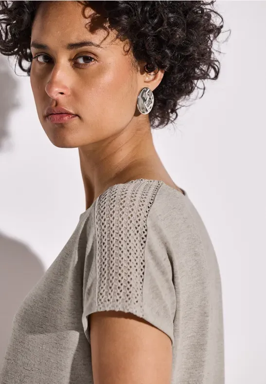 Street One LTD QR linen look shirt w.lace moonstone sand A323146