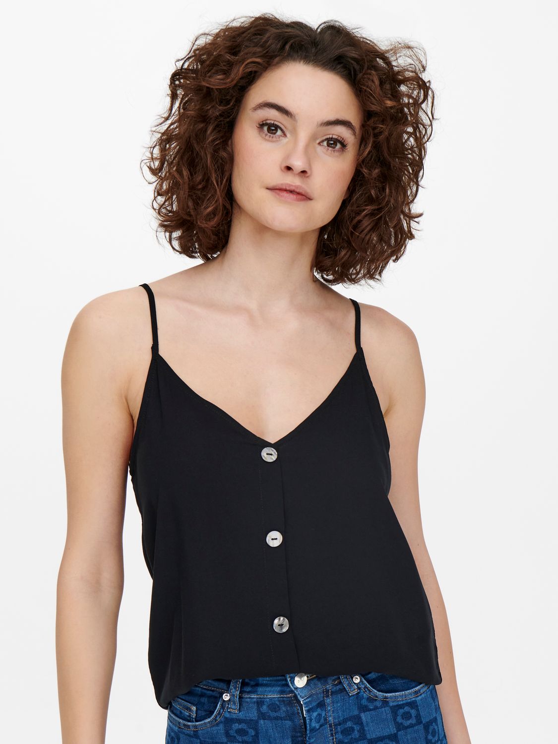Only ONLNELLY LIFE BUTTON SINGLET SOLID : Black 15222163