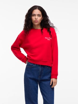 Vila VIHOLLIE L/S SWEATSHIRT Racing Red/Embroider 14112089