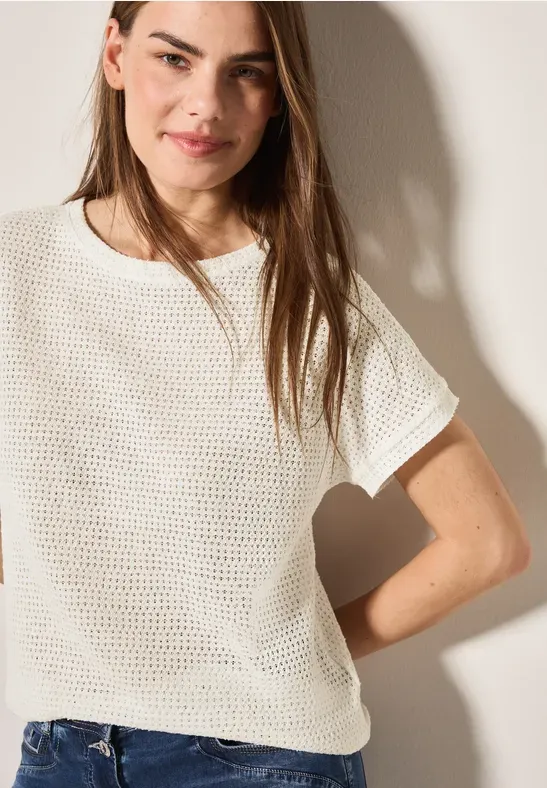 Cecil TOS Ajour Knit T-Shirt vanilla white B323357