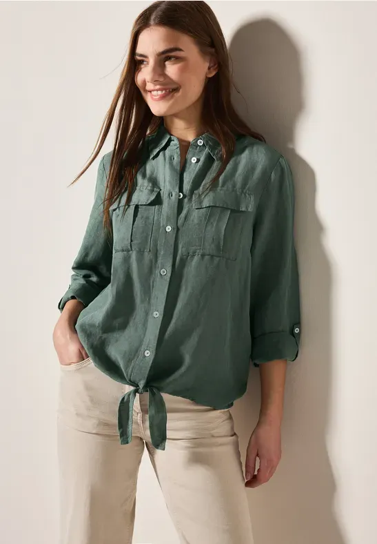 Cecil LINEN_LI/CV_ Solid Knot Blouse balmy khaki B345363