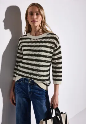 Street One cosy striped mesh sweater Black A303245