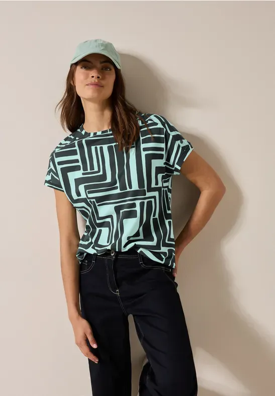 Cecil TOS Big Printed Button T-Shirt slate khaki B323099