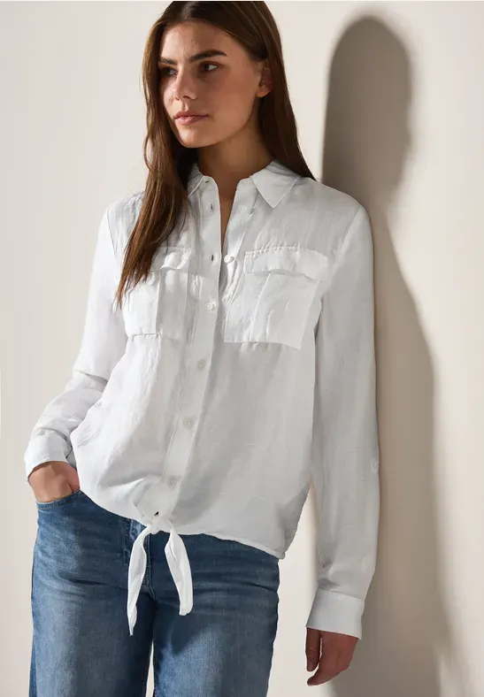 Cecil LINEN_LI/CV_ Solid Knot Blouse White B345363
