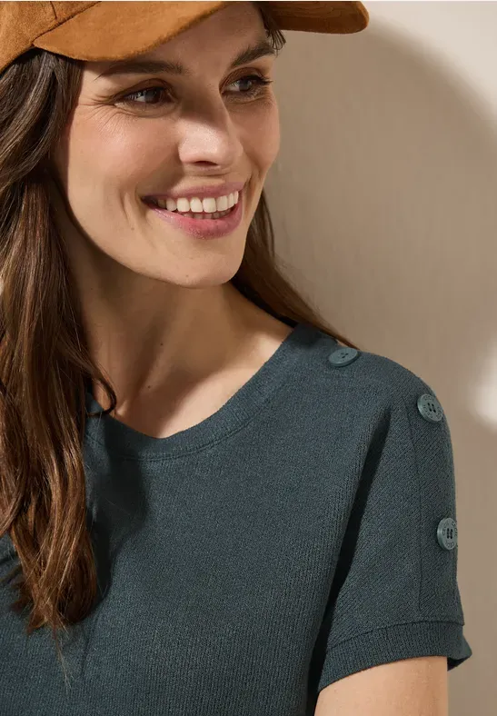 Cecil TOS Solid Crepe Button T-Shirt slate khaki B323121