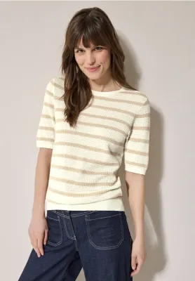 Cecil TOS_Structure stripe Roundneck pearl beige B303240