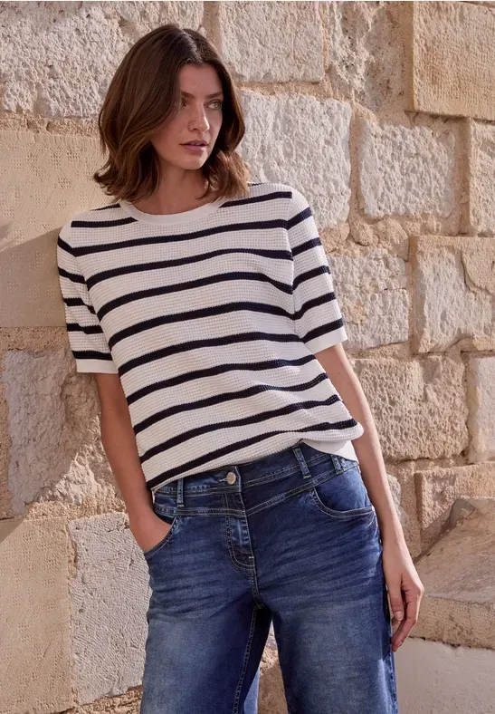 Cecil TOS_Structure stripe Roundneck universal blue B303240