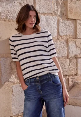 Cecil TOS_Structure stripe Roundneck universal blue B303240