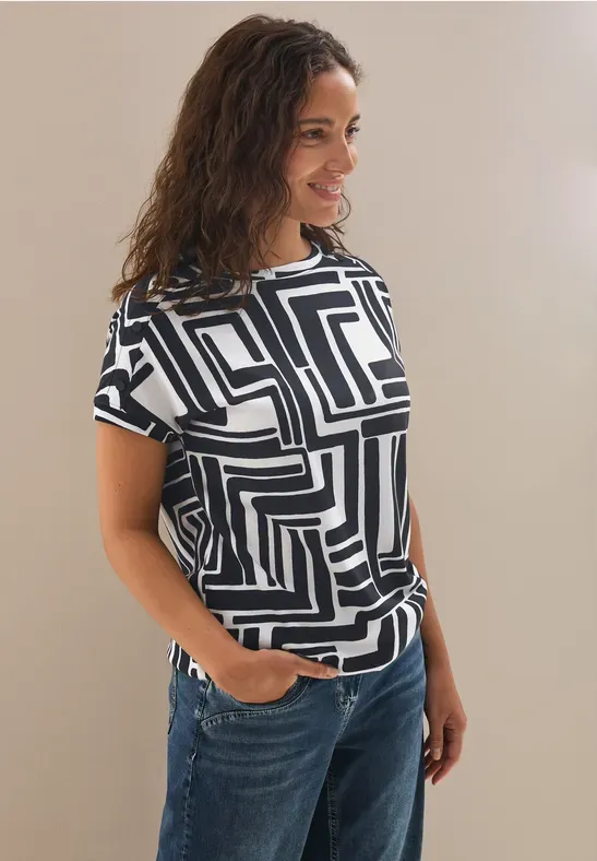 Cecil TOS Big Printed Button T-Shirt universal blue B323099