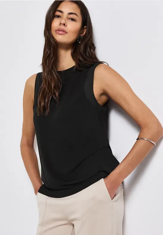 Street One LTD QR jersey top w.chiffon sh Black A323316