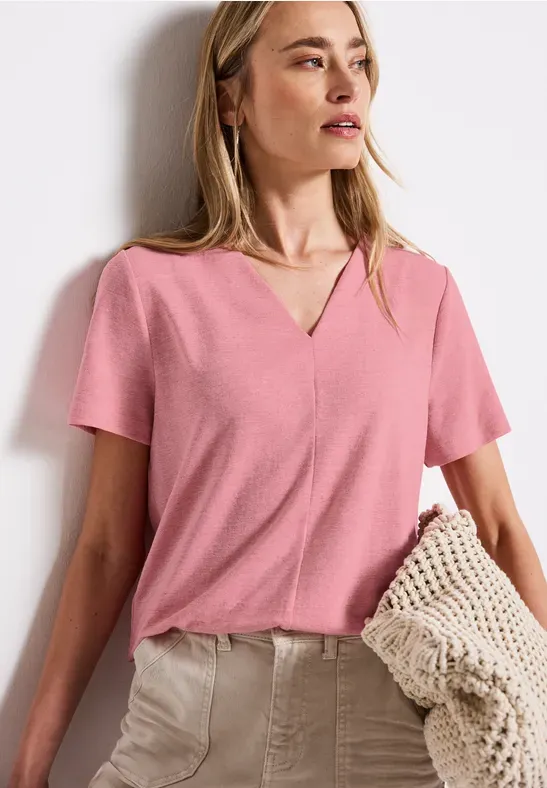 Street One linen look v-neck shirt blush peach A323335