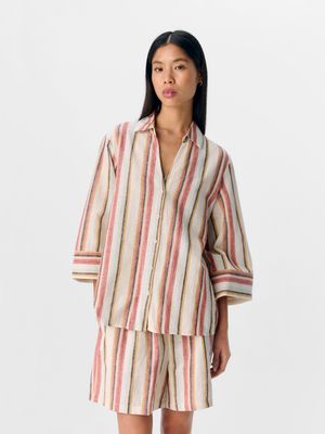 Object OBJKAREN LO 3/4 FLARED SHIRT 139 Sandshell/Multi 23046853