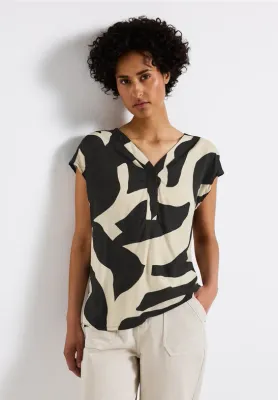 Street One LTD QR Blouse Top w button pan whale tail grey A345739