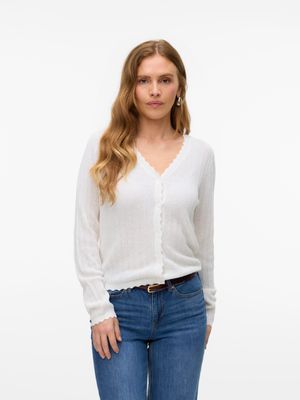 Vero Moda VMLUXLIGHT POINTELLE LS V-NECK CARD: Snow White 10330776