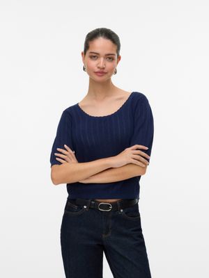 Vero Moda VMLUXLIGHT POINTELLE SS U-NECK PULL: Navy Blazer 10330852