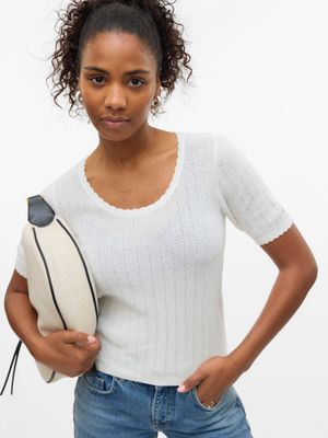 Vero Moda VMLUXLIGHT POINTELLE SS U-NECK PULL: Snow White 10330852