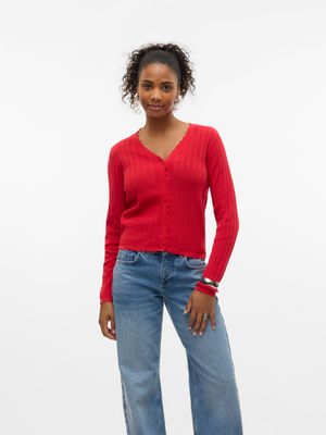 Vero Moda VMLUXLIGHT POINTELLE LS V-NECK CARD: Fiery Red 10330776