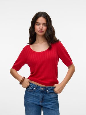 Vero Moda VMLUXLIGHT POINTELLE SS U-NECK PULL: Fiery Red 10330852