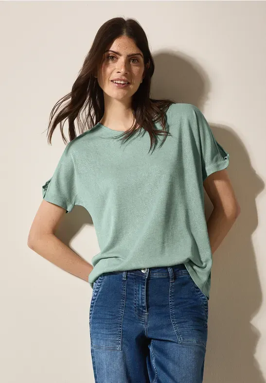 Cecil LINEN OPTIC_ Foil Glitter Shir ice sage green B322682