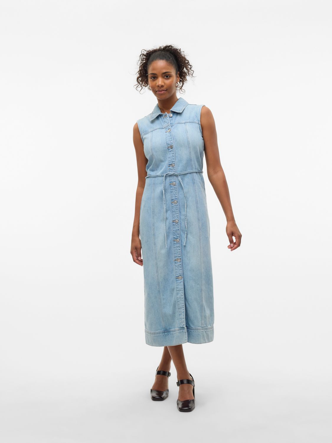 Vero Moda VMNENYA SL 7/8 DENIM VEST DRESS SI3: Medium Blue Denim 10331072