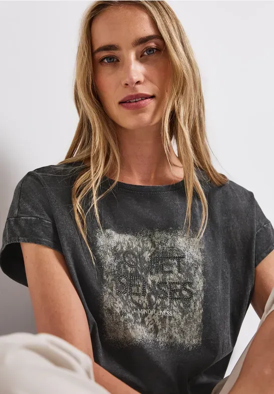 Street One washed shirt w.stud wording washed out grey A323342