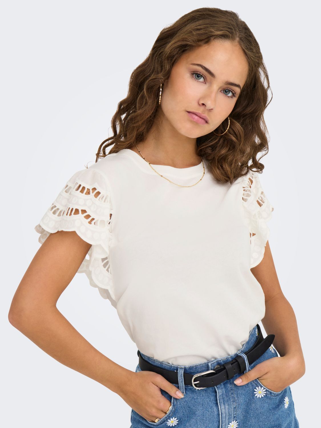 Only ONLMACY S/S O-NECK MIX TOP BOX JRS Cloud Dancer 15350374