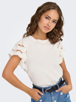 Only ONLMACY S/S O-NECK MIX TOP BOX JRS Cloud Dancer 15350374