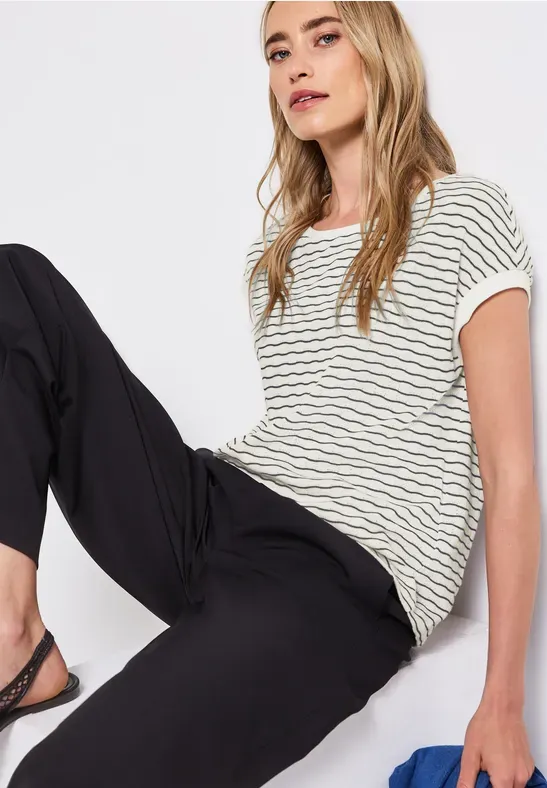 Street One LTD QR fine wavy stripe knit l off white A323500