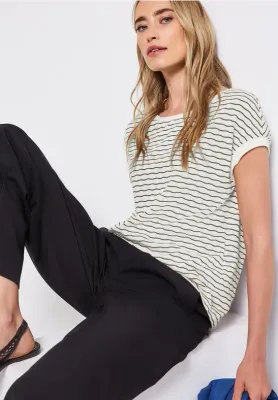 Street One LTD QR fine wavy stripe knit l off white A323500