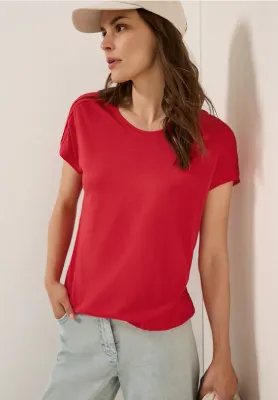 Cecil NOS Solid Deco Shoulder Shirt glazed apple red B323100