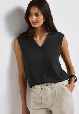 Street One silk look structure v-neck shi granite grey A323329