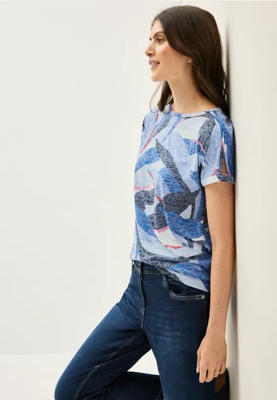 Cecil TOS Multi AOP Burn Out Shirt urban navy blue B323515