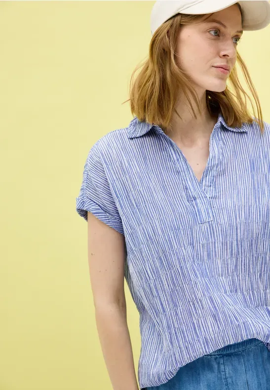 Cecil TOS Stripe Shirt Collar Blouse deep pastel blue B345856