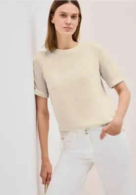 Cecil Shiny Light Knit T-Shirt light beige B323722