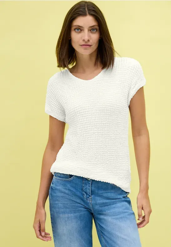 Cecil Crinkle Structure T-Shirt vanilla white B323519
