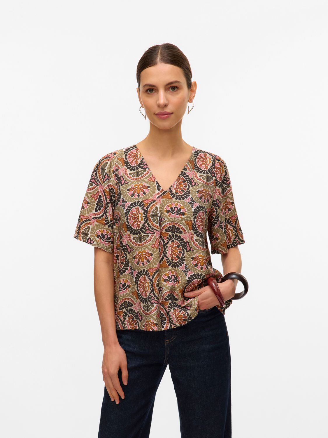 Vero Moda VMFLORENCE 2/4 V-NECK TOP WVN BTQ G: Mermaid/Florence 10332161