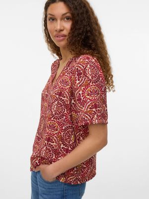 Vero Moda VMFLORENCE 2/4 V-NECK TOP WVN BTQ G: Karanda Red/Florence 10332161