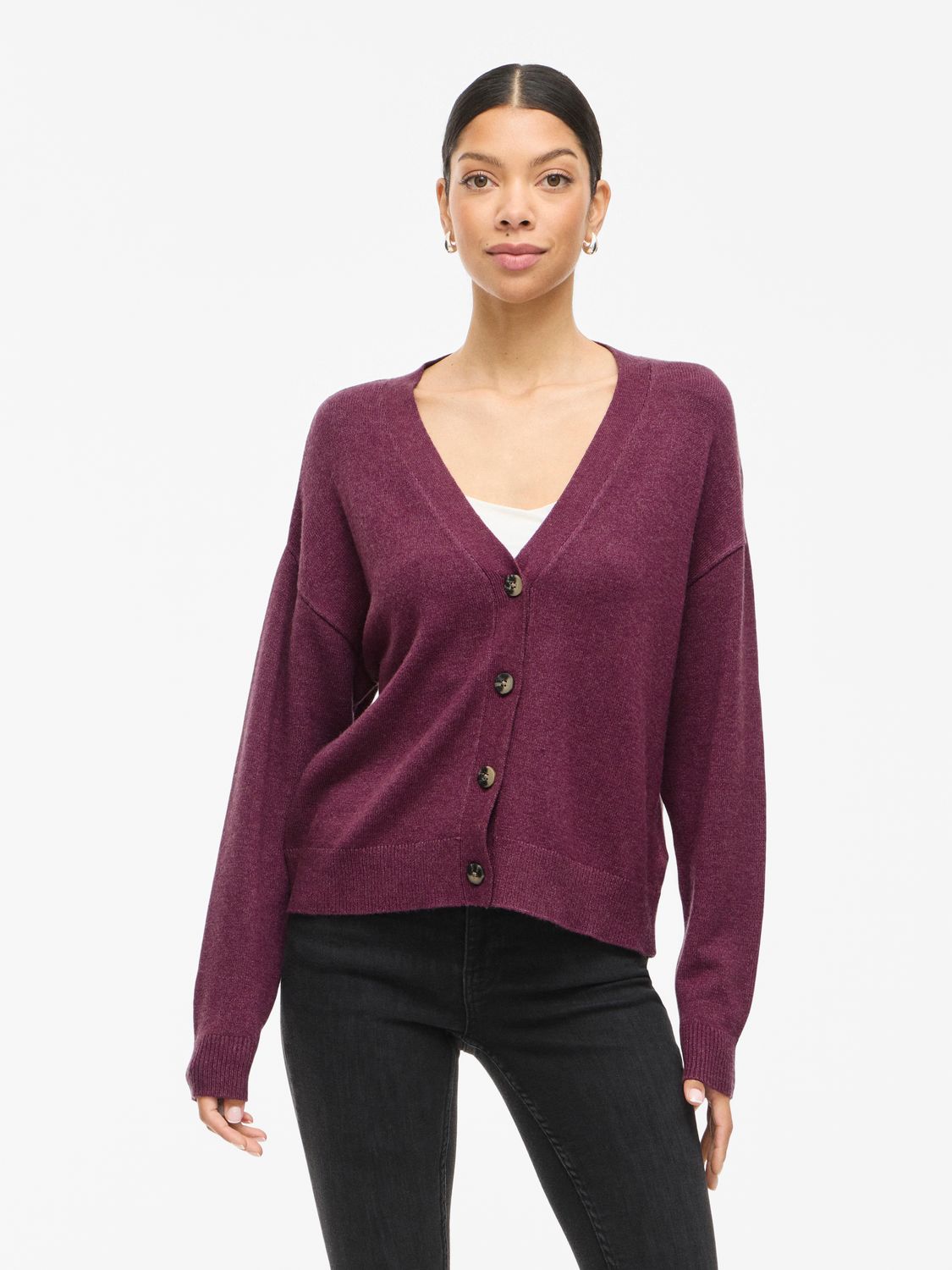 Vila VIRIL V-NECK KNIT CARDIGAN - NOOS Fig/DARK MELANGE 14107411
