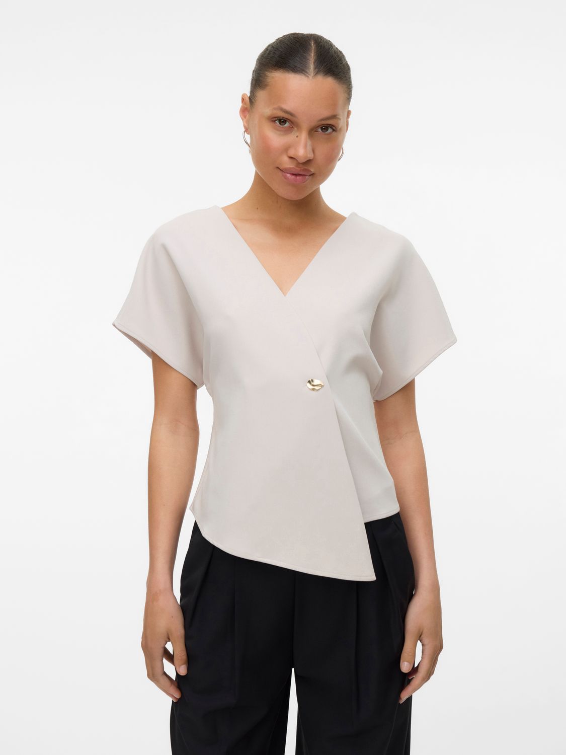Vero Moda VMSONJA SS V-NECK TOP WVN EXP Pumice Stone 10339514