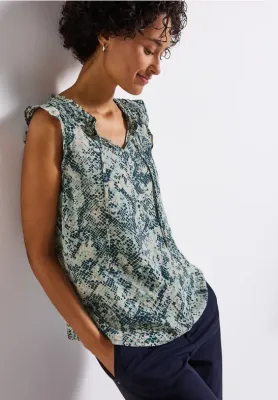 Street One LTD QR Tunic blousetop w frill arona blue A345886